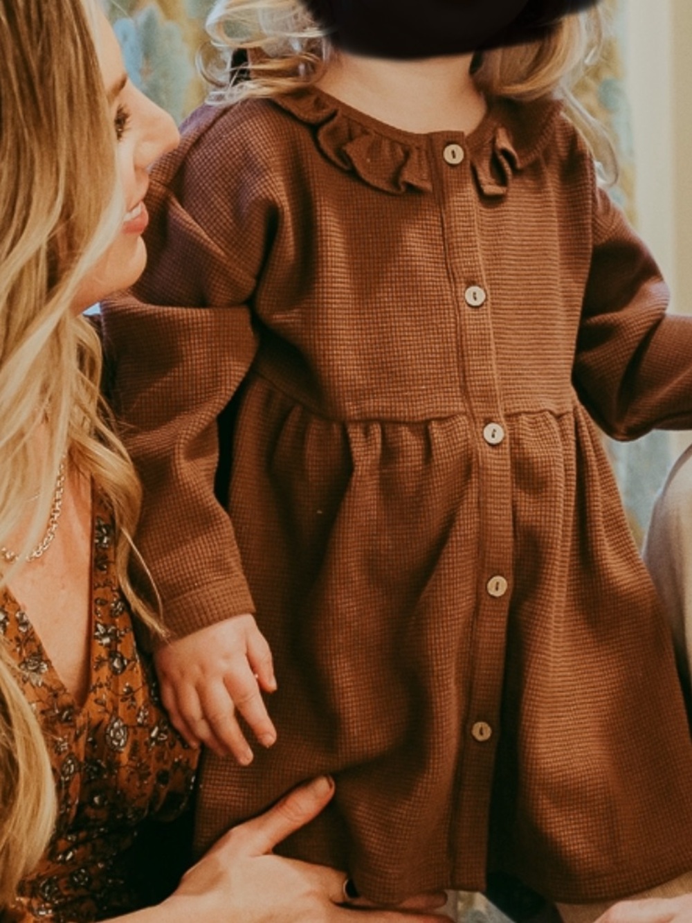 Quincy Mae Brown Waffle-Knit Button dress